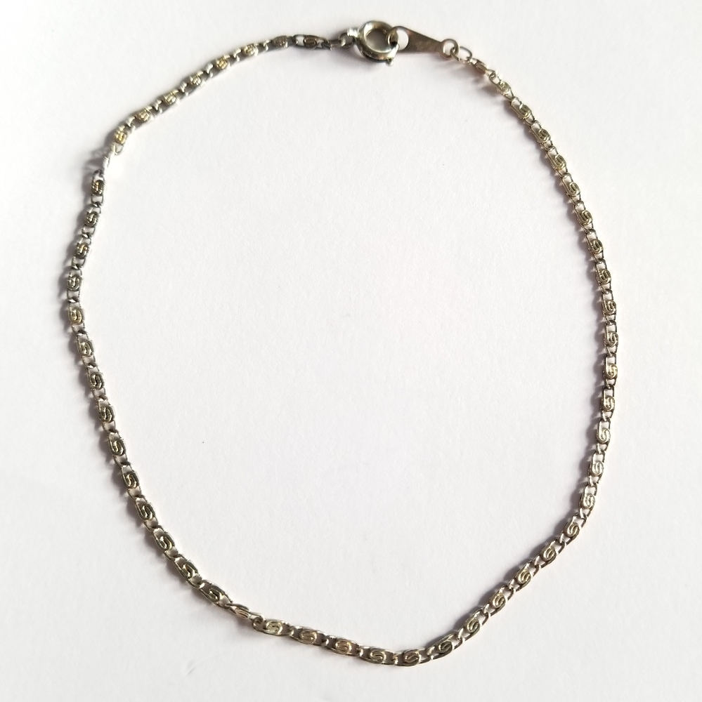 Vintage dainty anklet ankle bracelet silver tone metal snail link